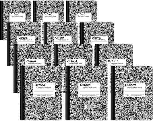 Oxford Composition Notebooks, Wide Ruled Paper, 9-3/4 x 7-1/2 Inches, 100 Sheets, Black, (63764) | 6 Count (Pack of 4)
