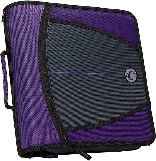Case-it Mighty Zip Tab School Zipper Binder | 3-Inch O-Rings, 600-Sheet Capacity, 5-Subject Expanding File Folder, Multiple Pockets & Storage Organizer, Shoulder Strap | D-146 Purple