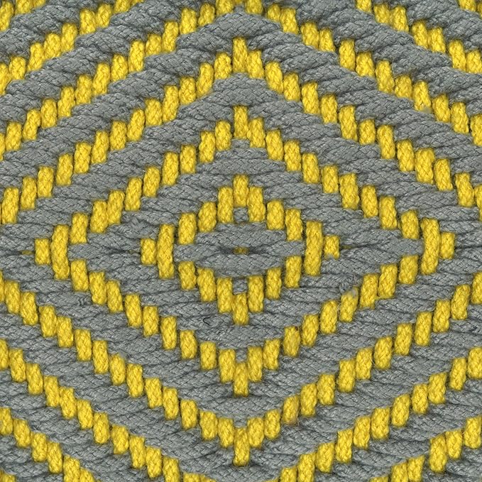 SIMPLIHOME Kent Boho Round Woven Outdoor/ Indoor Pouf in Grey and Yellow Recycled PET Polyester for the Living Room, Bedroom and Kids Room
