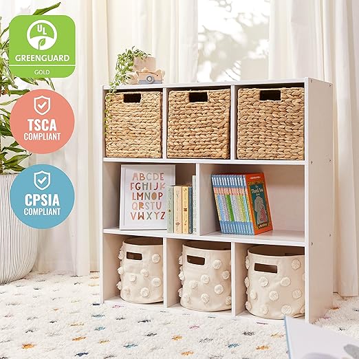 ECR4Kids Streamline 8-Compartment Storage Cabinet, 36in, Classroom Furniture, White Wash