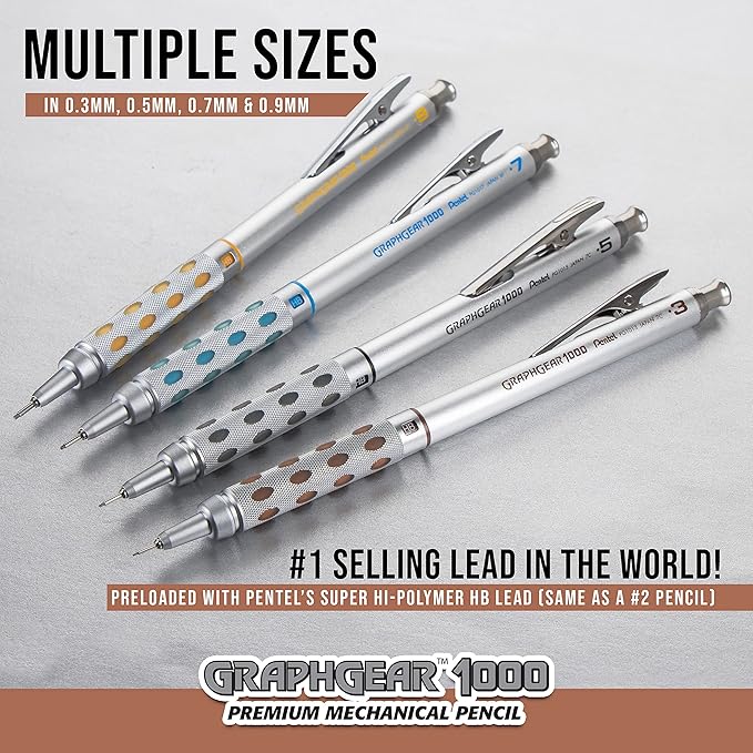 Pentel GraphGear 1000 Mechanical Pencil, (0.5mm) Point Size, Black Barrel, 1 Each (PG1015A)