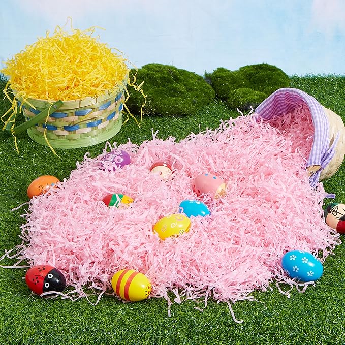 JOYIN 1 LB Easter Fake Grass Gift Wrap Crinkle Filler Paper Shred(16 Oz) for Basket Filling, DIY Gift Wrapping, Wedding Birthday Party Decoration, Easter Egg Hunt (Pink, Yellow, Sky Blue, Green)