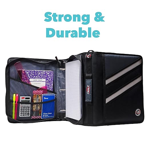 Case-it The Z Shape Zipper Binder - Two Binders in One - Double Sided 1.5 Inch D-Ring - Multiple Pockets - 500 Page Capacity - Comes with Shoulder Strap, Blue Z-176
