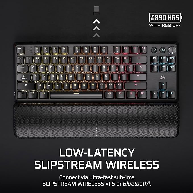 Corsair K70 CORE TKL Wireless RGB Tenkeyless Mechanical Gaming Keyboard – Pre-Lubed MLX Red v2 Linear Switches, SOCD, ABS Double-Shot Keycaps, Sound Dampening, 1000Hz Polling, QWERTY NA – Black
