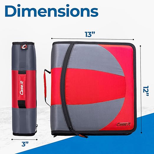 Case-it The Dual 2-in-1 Zipper Binder | Two 1.5-Inch D-Rings, 600 Sheet Capacity, Pencil Pouch & Multiple Pockets | School & Office Organizer with Shoulder Strap | Dual-101 Fire Engine Red