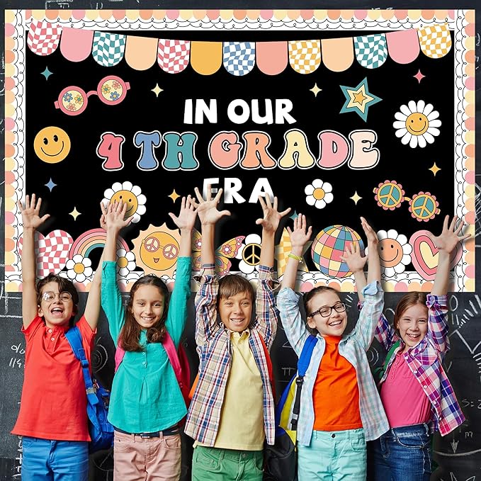 Welcome Back to School Bulletin Board In Our Grade Era Classroom Decorations Retro Groovy Motivational Bulletin Board Set Cutout for School Office Chalkboard Whiteboard Wall Window Door Decor Supplies