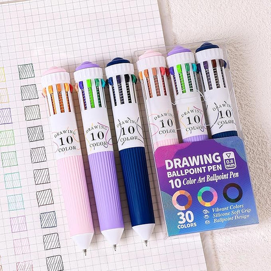 Multicolor Ballpoint Pen 0.8 mm, 10-in-1 Colored Pens Fine Point,Retractable Adult Coloring Books, Bible, Drawing, Note Taking, Art, Journaling Supplies(Skin tone + candy colors + multicolored black)