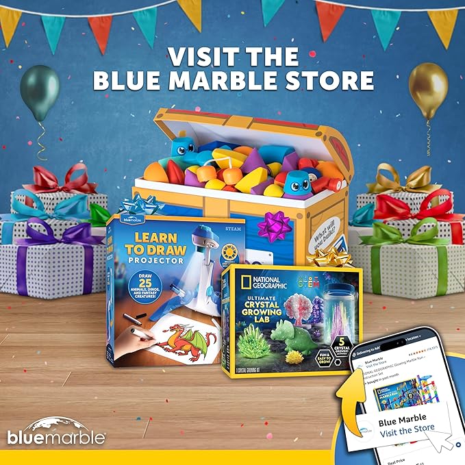 Blue Marble Learn to Draw Projector - Kids Image Projector for Tracing with 9 Colorful Markers & 4 Image Discs with 25 Animals, Dinos & Creatures to Draw, Patent-Pending Drawing Projector for Kids