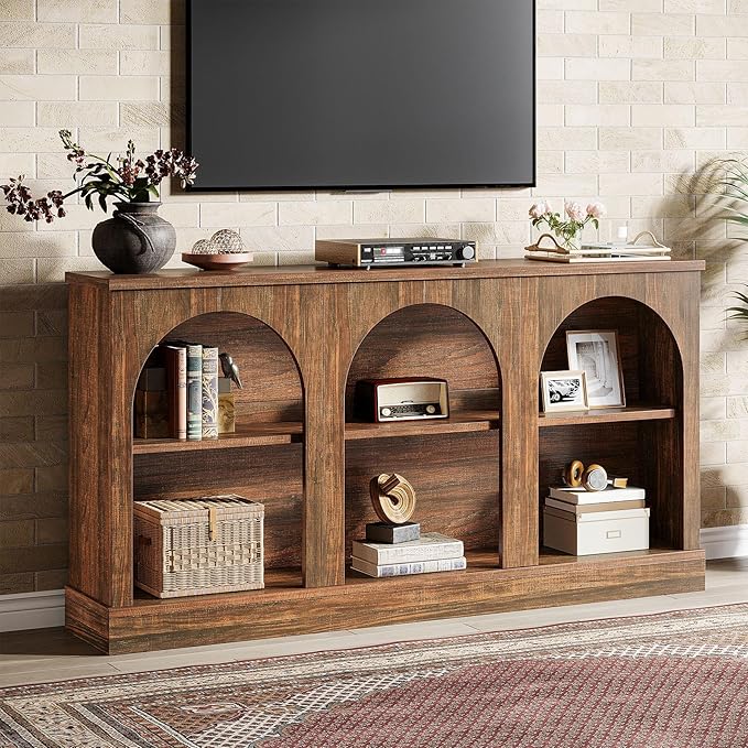 Tribesigns TV Consoles with Storage Cabinets, Television Stand for 55/60/65 Inch TV, Farmhouse Media Entertainment Center Stand for Living Room, Dark Brown