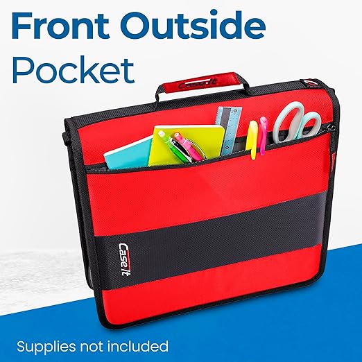 Case-it Classic Zipper Binder | 2-Inch O-Rings, 350 Sheet Capacity, Multiple Storage Pockets & Shoulder Strap | School & Office Organizer | D-251 Fire Engine Red