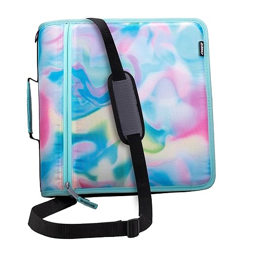 Case-it Mighty Zip Tab School Zipper Binder | 3-Inch O-Rings, 600-Sheet Capacity, 5-Subject Expanding File Folder, Multiple Pockets & Storage Organizer, Shoulder Strap | D-146 Aqua Iridescent Pastel
