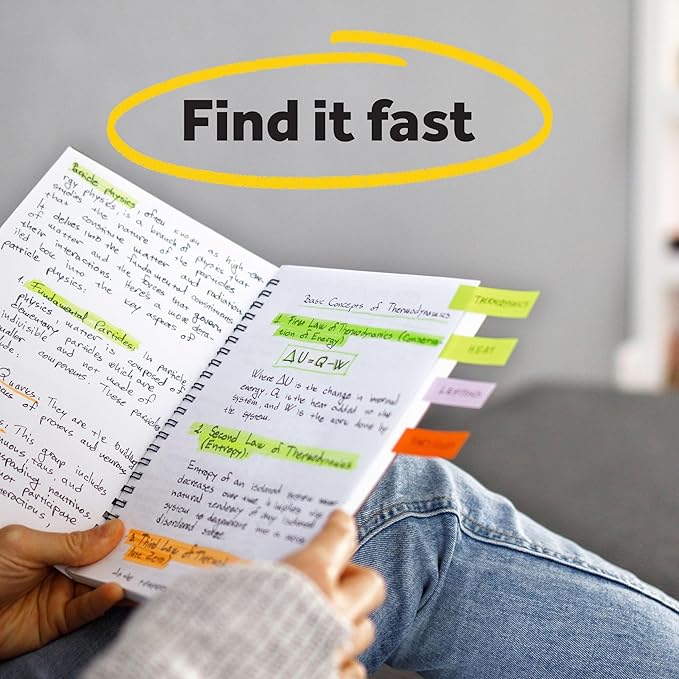Post-it Page Markers, Assorted Colors, 1 in x 3 in, 50 Sheets/Pad, 4 Pads/Pack (671-4AF)