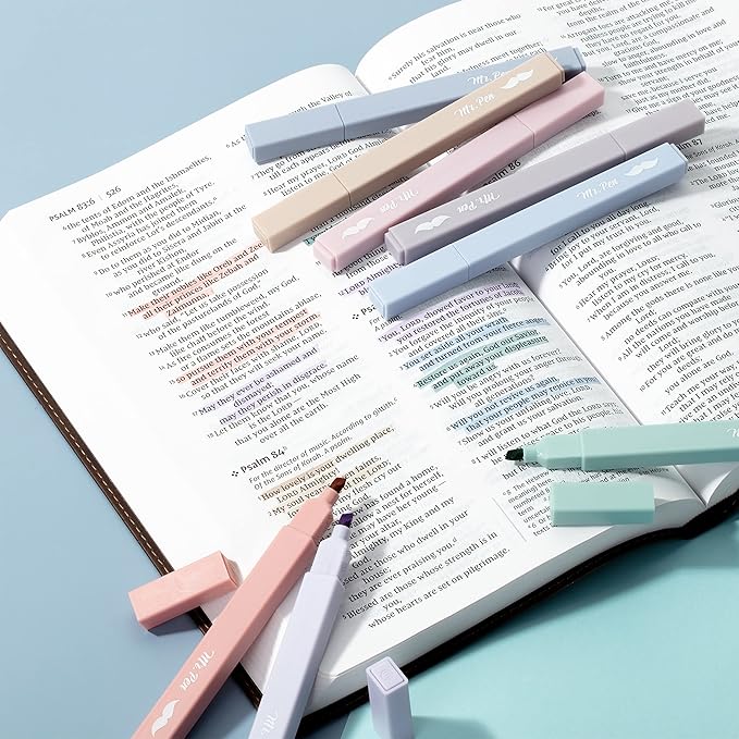 Mr. Pen Aesthetic Highlighters - 8 pcs Chisel Tip Morandi Colors No Bleed Bible Pastel Highlighter Set