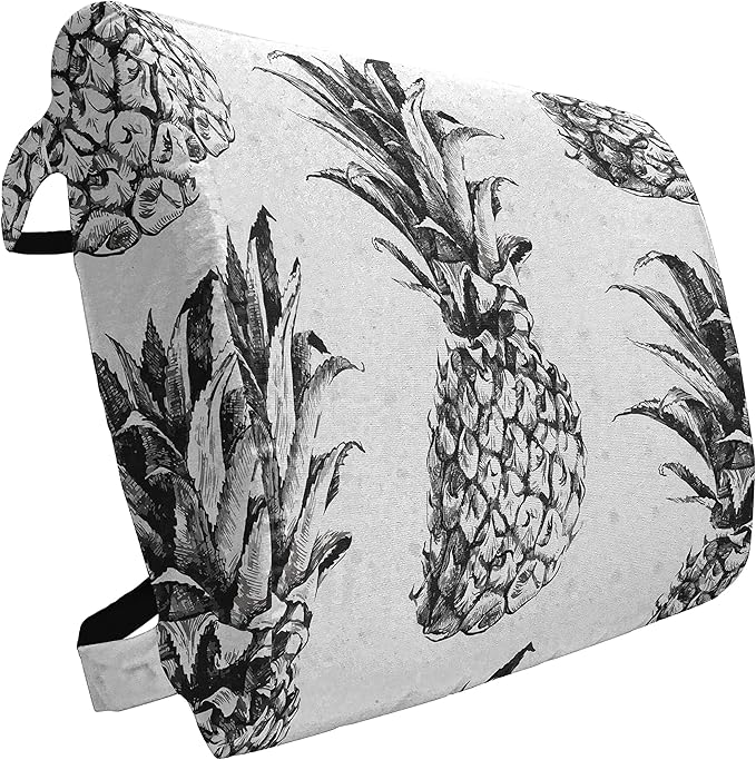 Ambesonne Pineapple Lumbar Back Support Pillow, Hand Drawn Tropical Theme Vintage Style Pineapple Fruit Pattern, High Density Foam for Office Chairs Car Seats, 14" x 13", Black Grey White