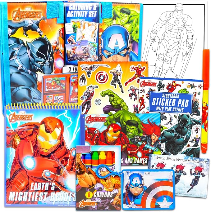 Marvel Avengers Drawing Activity Set - 30 Pc Arts & Crafts Travel Kit with Avengers Drawing Pad, Stickers, and More | Marvel Art Case Bundle for Kids.