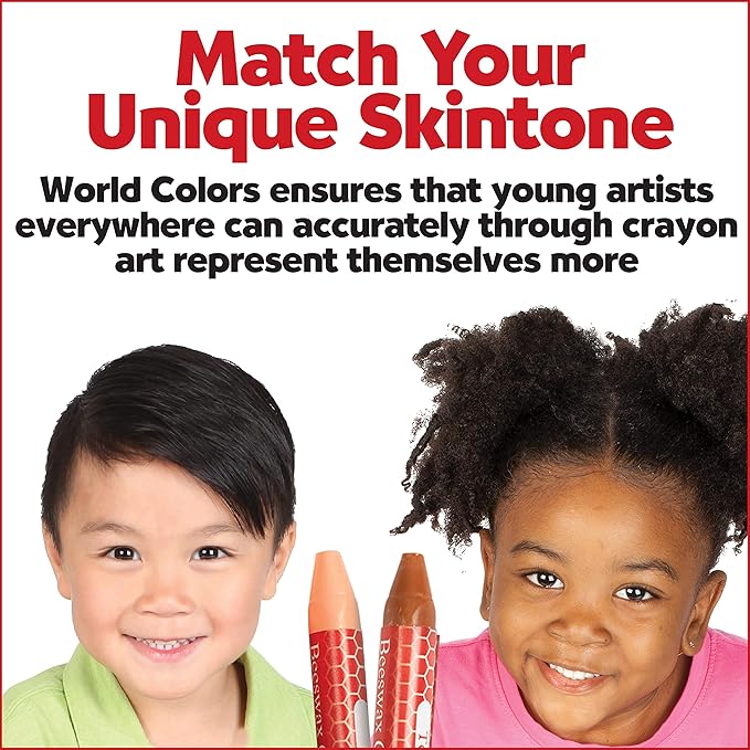 Faber-Castell World Colors Beeswax Crayons | 12 Blendable Skin Tone Colors | Screen-Free Coloring that Builds Color Skills | Easy-Grip, Non-Toxic for Preschoolers (Ages 3+)
