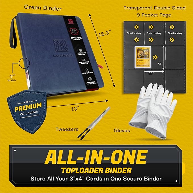 Toploader Binder | Holds 252 Toploaders | 9-Pocket | Ringless Double-Sided Pockets | Includes Collector Tweezers & Gloves | Premium Top Loader Binder for Trading Cards, Pokemon, Yu-Gi-Oh & TCG