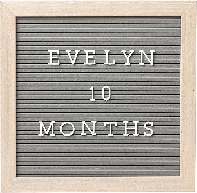 Pearhead Felt Wooden Letterboard Set - Ideal Photo Sharing Prop for Baby Announcements, Milestone Keepsake, Custom Message Board and Shower Gift - Includes 188 Letters, Numbers, and Symbols - Gray