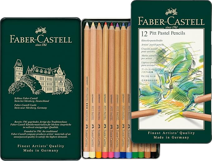 Faber-Castel FC112112 Pitt Pastel Pencils in A Metal Tin (12 Pack), Assorted