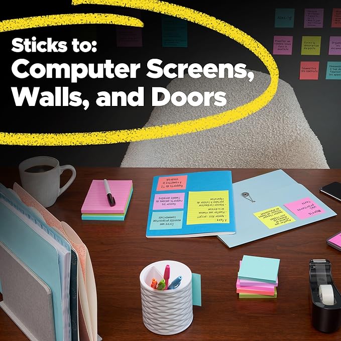 Post-it Super Sticky Notes, 15 Sticky Note Pads, Multi-Size., Ideal for Organization in Your Dorm, Home or Office, 2X The Sticking Power, Supernova Neons Collection