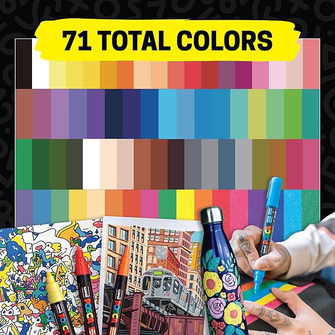 Posca Paint Art Markers, Set of 15 5M Medium Acrylic Markers with Reversible Tips, Artist Recommended Paint Pens for Gifts, Decorations, Fabric, Metal, Windows, Wood and Canvas