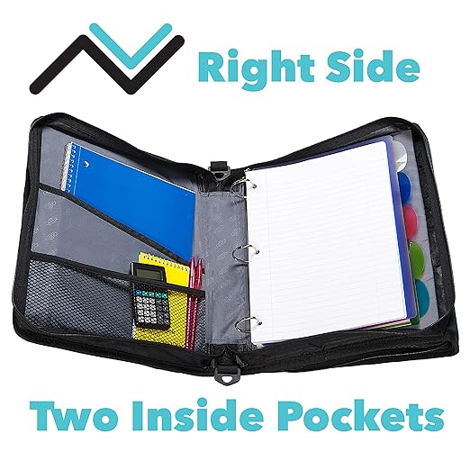 Case-it The Z Shape Zipper Binder - Two Binders in One - Double Sided 1.5 Inch D-Ring - Multiple Pockets - 500 Page Capacity - Comes with Shoulder Strap, Blue Z-176