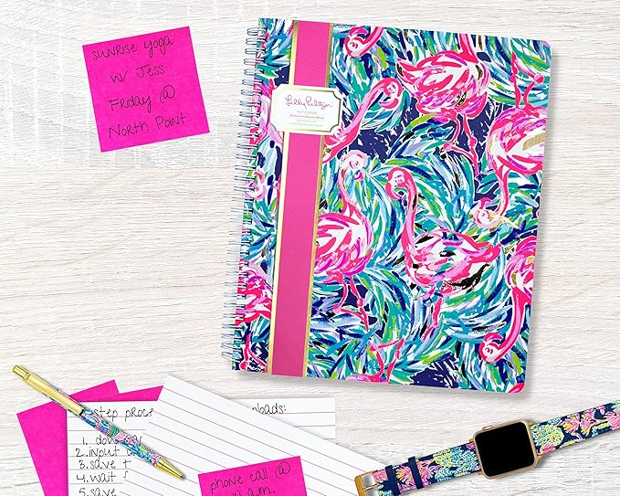 Lilly Pulitzer Large Hardcover Spiral Notebook, 11" x 9.5" with 160 College Ruled Pages, Flamenco Beach