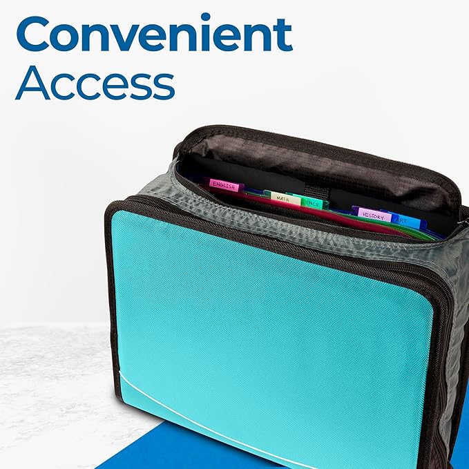 Case-it Mighty Zip Tab School Zipper Binder | 3-Inch O-Rings, 600-Sheet Capacity, 5-Subject Expanding File Folder, Multiple Pockets & Storage Organizer, Shoulder Strap | D-146 Spearmint | 6 Pack