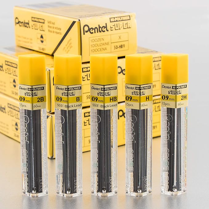 Pentel Super Hi-Polymer Lead Refill, (0.9mm) Thick, B, 180 Pieces of Lead (50-9-B)