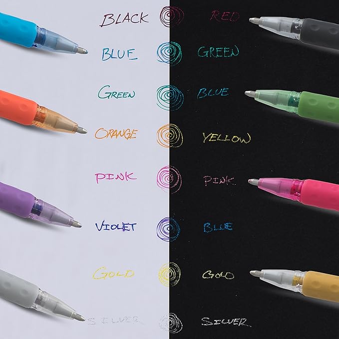 Pentel Sparkle and Krazy Pop, Metallic Gel Ink Pen, (1.0mm), Bold Line, Assorted Ink Colors, 12 count (K91BP12M)