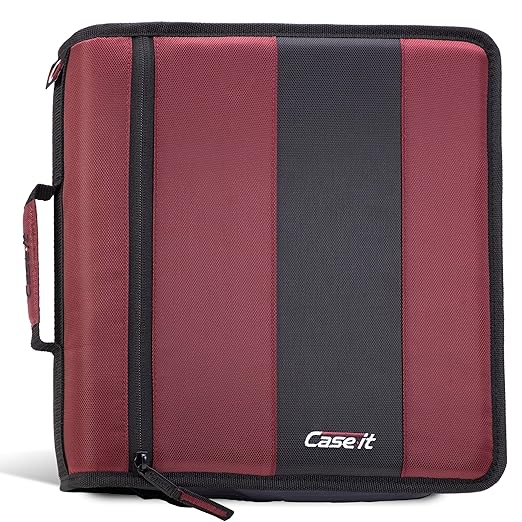 Case-it Classic Zipper Binder | 2-Inch O-Rings, 350 Sheet Capacity, Multiple Storage Pockets & Shoulder Strap | School & Office Organizer | D-251 Burgundy