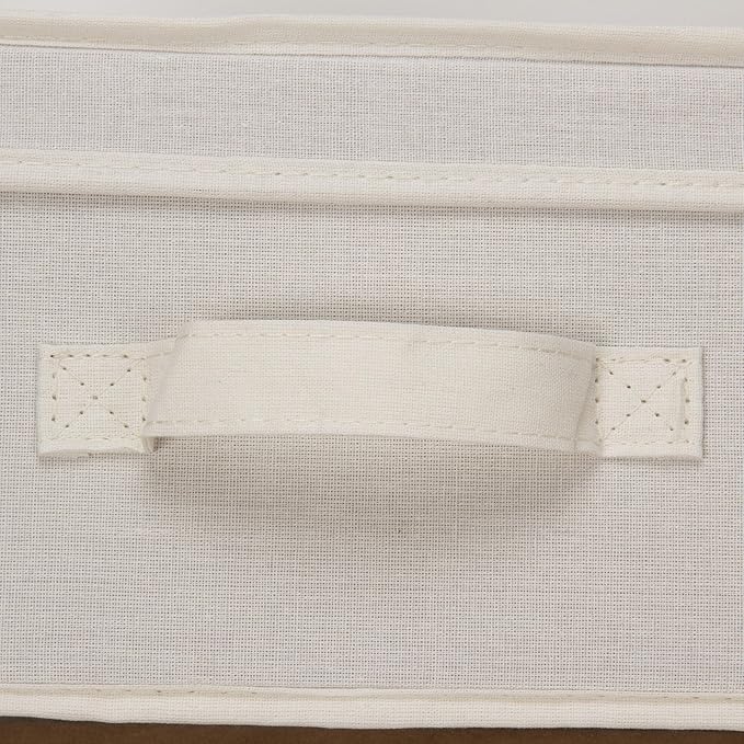 Household Essentials 111 Storage Box with Lid and Handle - Natural Beige Canvas - Medium,Natural Trim