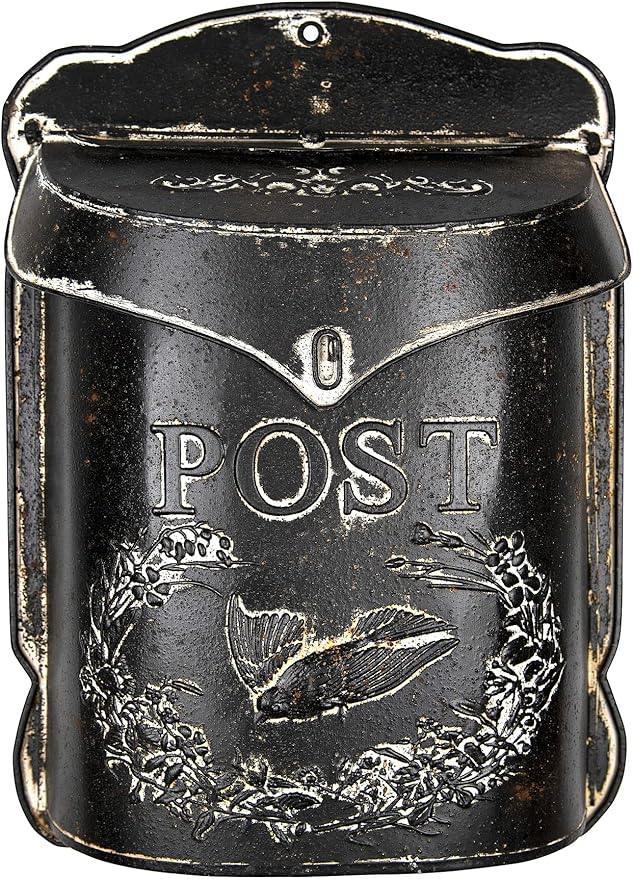 Creative Co-Op Black Embossed Tin Post Letter Box