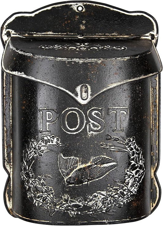 Creative Co-Op Black Embossed Tin Post Letter Box