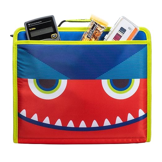 Case-it 6 Pack Z Shape Zipper Binder - Two Binders in One - Double Sided 1.5 Inch D-Ring - 500 Page Capacity - Comes with Shoulder Strap, Monster Design Z-176-ME-C-BLUR, Light Blue, Purple