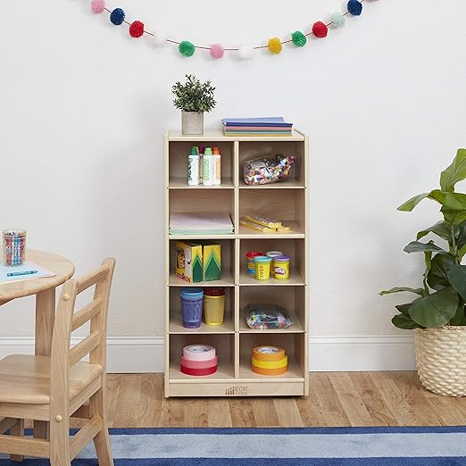 ECR4Kids 10 Cubby Mobile Tray Storage Cabinet, 5x2, Classroom Furniture, Natural
