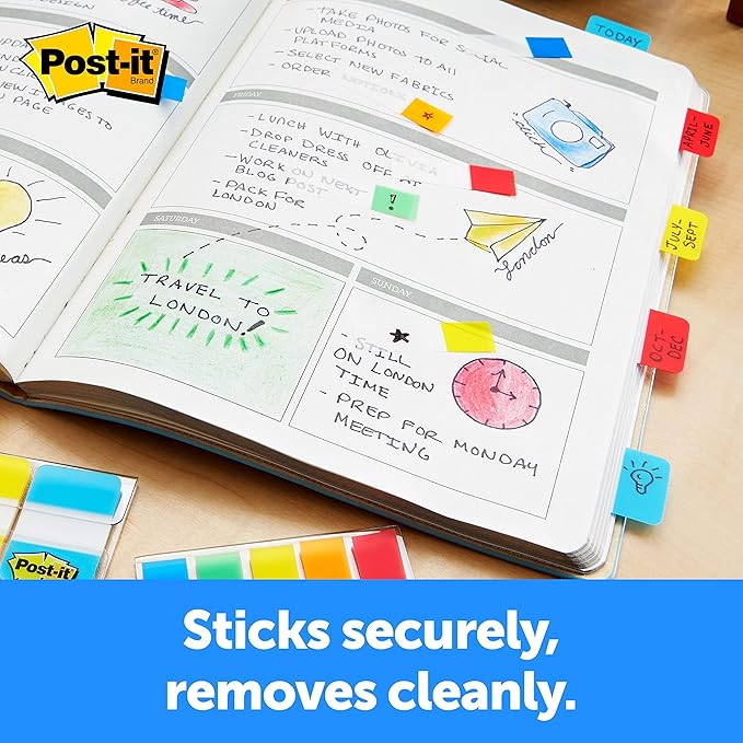 Post-it Tabs, 1 in, 36/Dispenser, Pack of 2 | 6 Colors | Solid Style