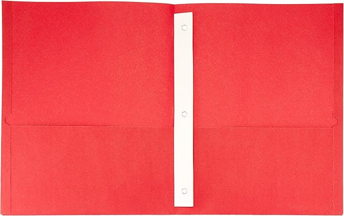 Amazon Basics Twin Pocket File Folders with Fasteners, Letter Size, Business Card Slot, Assorted Colors, 25-Pack