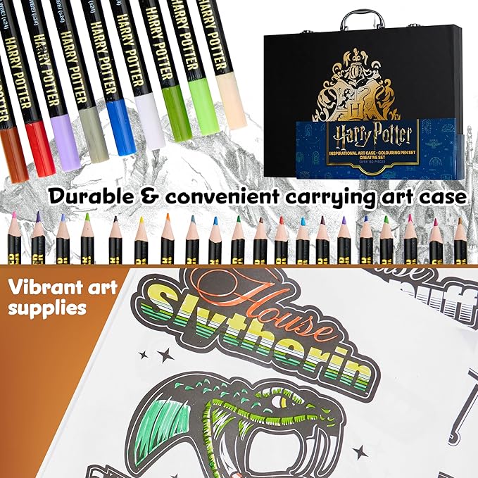 Harry Potter Gifts Colored Pencils 130pcs Art Supplies Drawing Kit School Supplies Painting Kids Drawing Pencils Art Kit Travel Case with Crayons (Black)