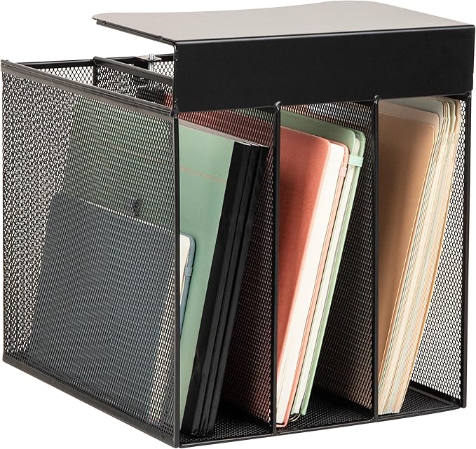 Mind Reader Slide-On Under Desk File Organizer, No Tools Required, Hanging Storage for Laptops, Folders, and Notebooks, Metal, Black