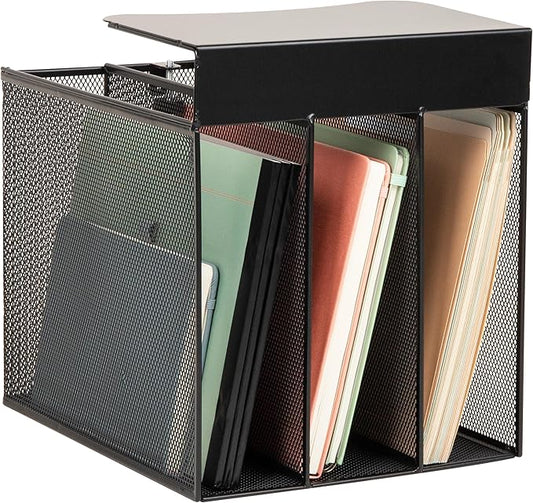 Mind Reader Slide-On Under Desk File Organizer, No Tools Required, Hanging Storage for Laptops, Folders, and Notebooks, Metal, Black