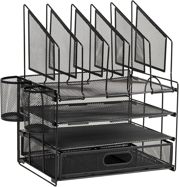 Office Depot® Brand Mesh Desk Organizer With Vertical Storage And Pen Holders, 16" H x 12-3/4"W x 9-1/2"D, Black