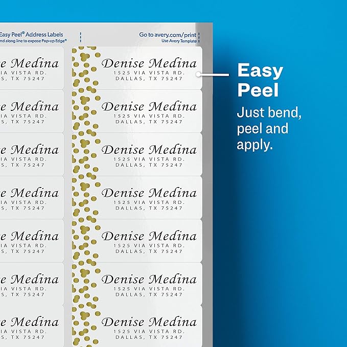Avery Easy Peel Return Address Labels, 2/3" x 1-3/4", Gold Confetti Design, 600 Labels (6543)