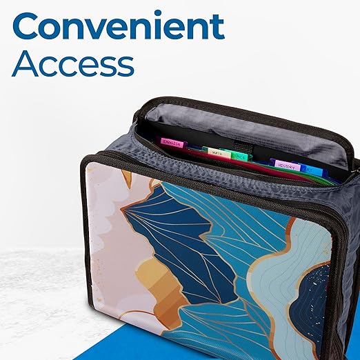 Case-it Mighty Zip Tab School Zipper Binder | 3-Inch O-Rings, 600-Sheet Capacity, 5-Subject Expanding File Folder, Multiple Pockets & Storage Organizer, Shoulder Strap | D-146 Mountains