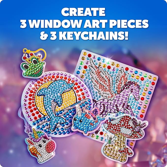 Blue Marble Ultimate Diamond Painting Kit for Kids – 6 Craft Activities with 1500+ Gems, Make 3 Window Art Pieces & 3 Keychains, Includes Applicator Pens, Gem Trays & Stencils, Kids Crafts