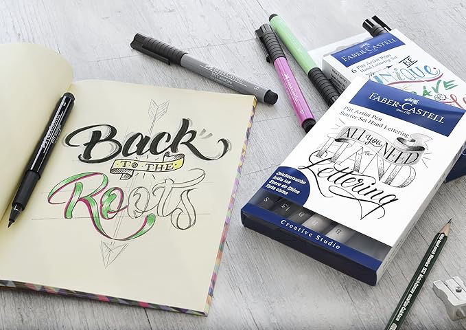 Faber-Castell Pitt Artist Pen Hand Lettering Set - 6 Modern Calligraphy and Lettering Markers in Assorted Nibs and Colors (Be Bold)
