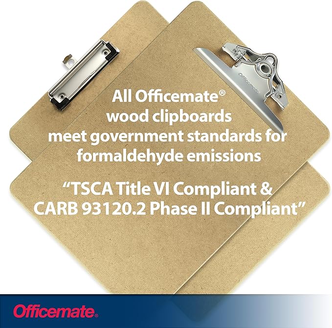 Officemate Recycled Wood Clipboard, Letter Size | 2 Pack | 6 Inch Clip | Brown