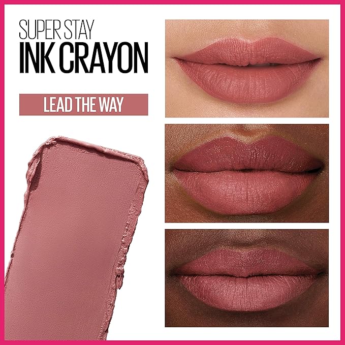 Maybelline Super Stay Ink Crayon Lipstick Makeup, Precision Tip Matte Lip Crayon with Built-in Sharpener, Longwear Up To 8Hrs, Lead The Way, Pink Beige, 1 Count