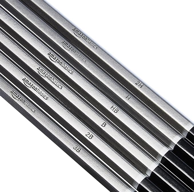Amazon Basics Sketching and Drawing Art Pencil Kit, 17-Piece Set for Artists, Drawing Supplies with Pencils, Charcoal, Erasers, Sharpener for Shading, Black, White