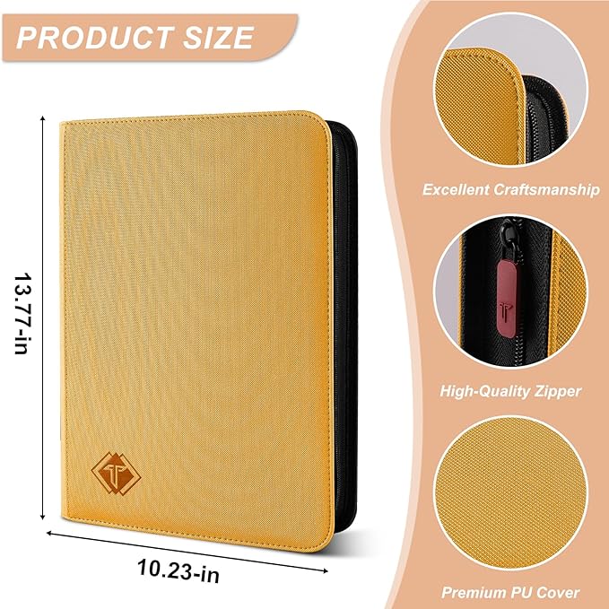 Trading Card Binder, Card Binder Album Folder Book Fit for MTG Baseball Football Sports Cards, Easy to Use Card Collection Binder (Yellow, 432 Pockets)